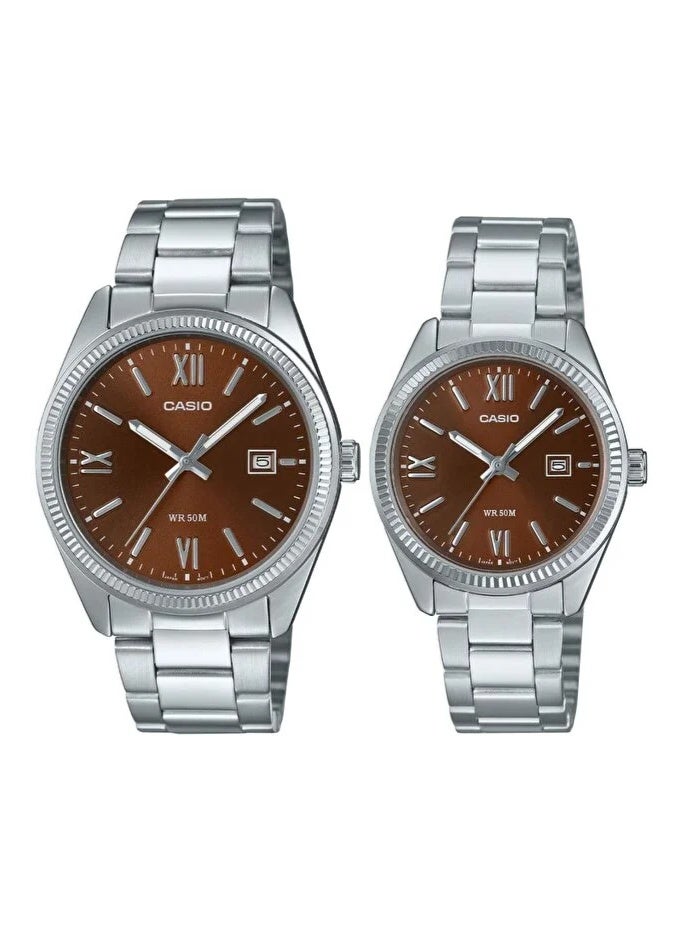 Casio Analog Quartz Brown Dial Stainless Steel Couple Watch MTP/LTP-1302D-5AVDF - Image 1